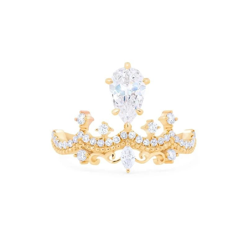 Crown Jewel — Vintage Crown Design Pear Cut Engagement Ring