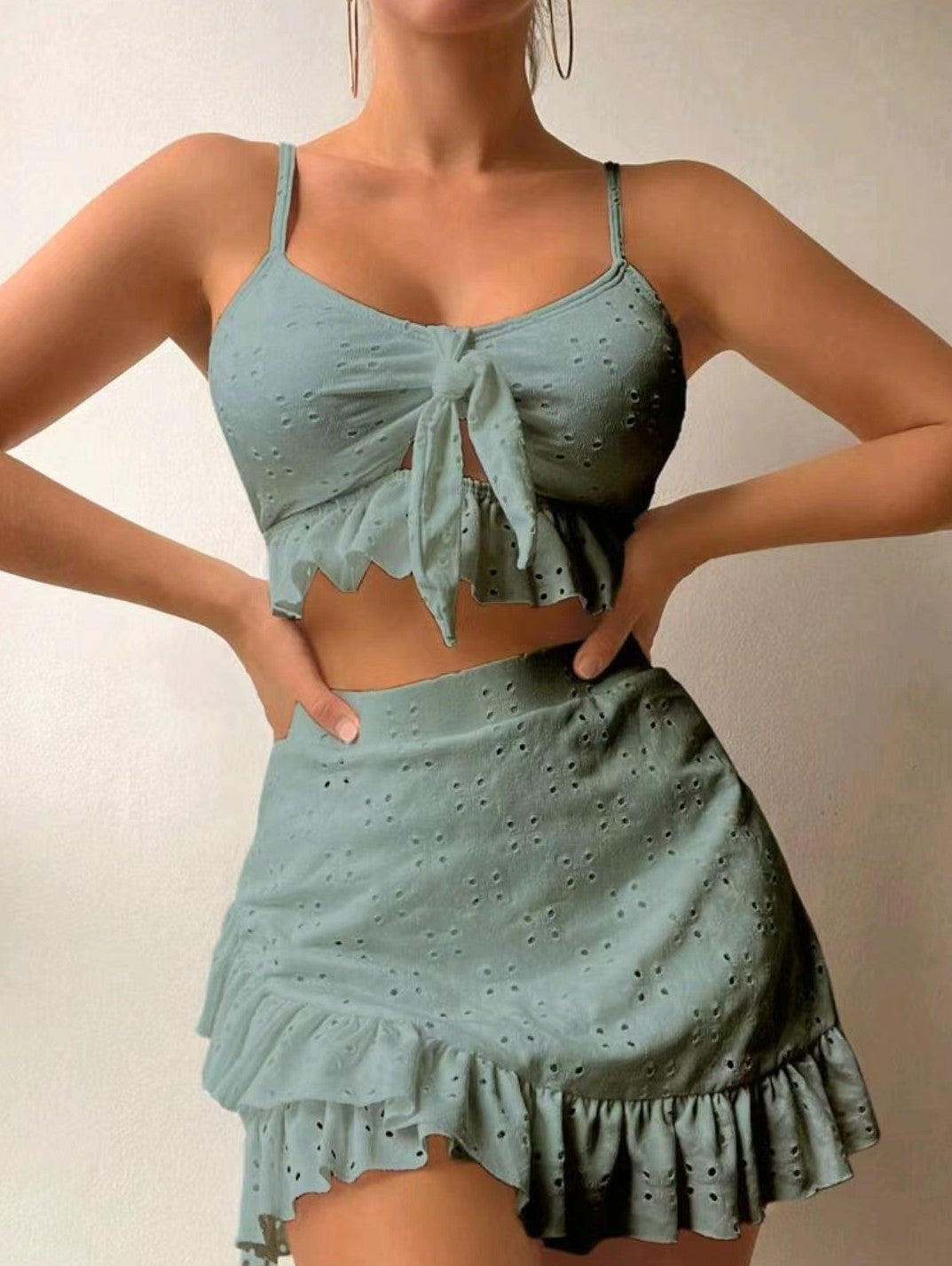 Ruffle & Roll — 3-Piece Bikini Set w/ Hip-Hug Skirt
