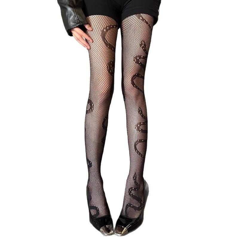 Snake Charmer — Mesh Leggings with Hollowed Prints