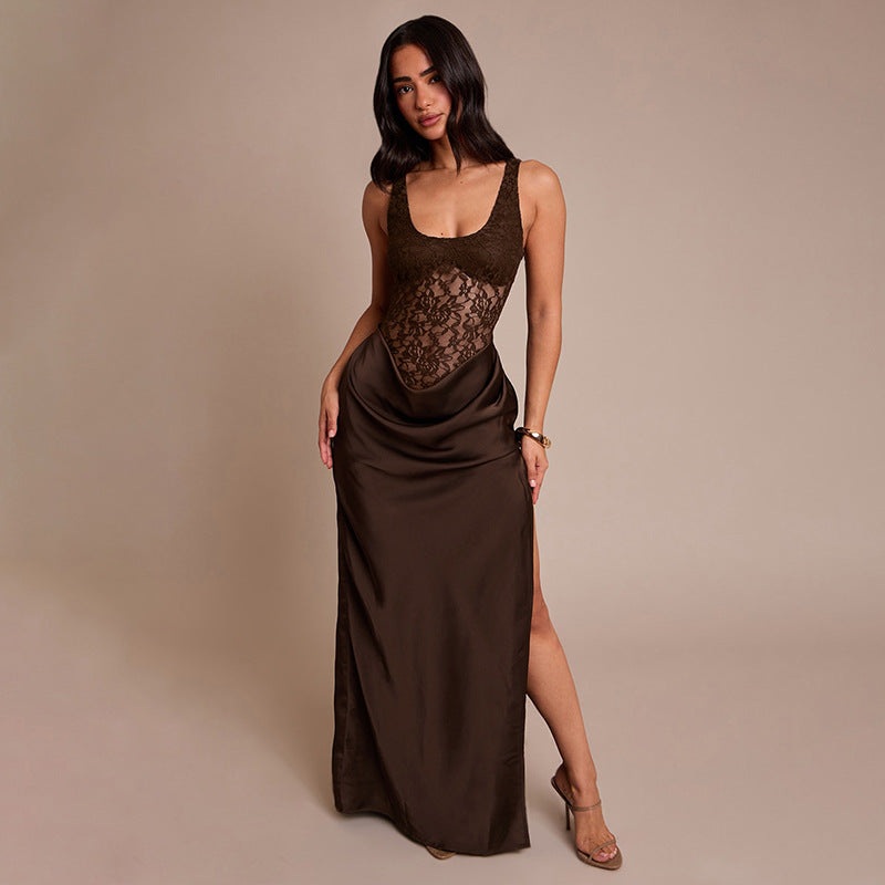 Lace Embrace — Sexy Sleeveless Lace Patchwork Dress