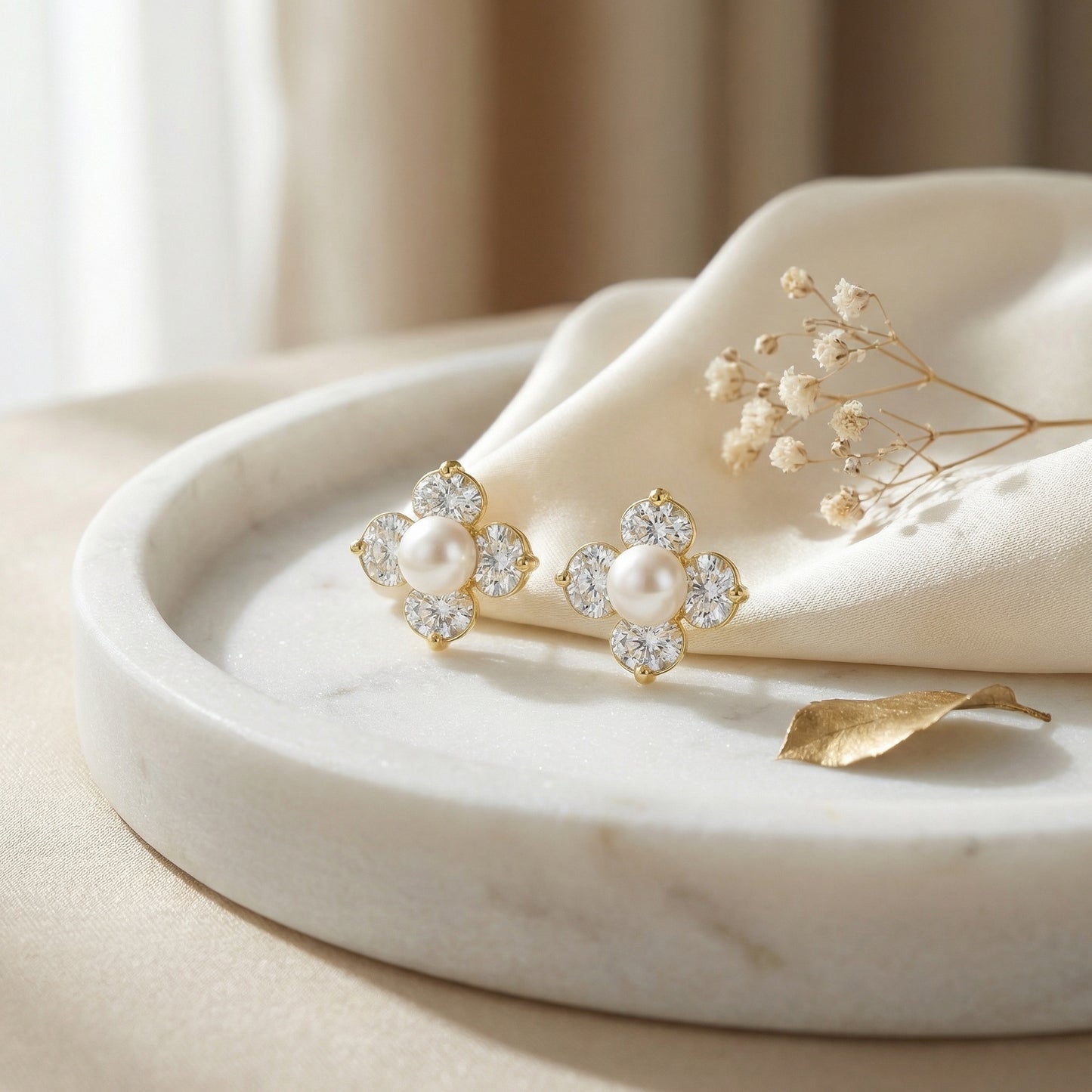 Bloomin' Brilliance — Silver Pearl & Gemstone Floral Studs
