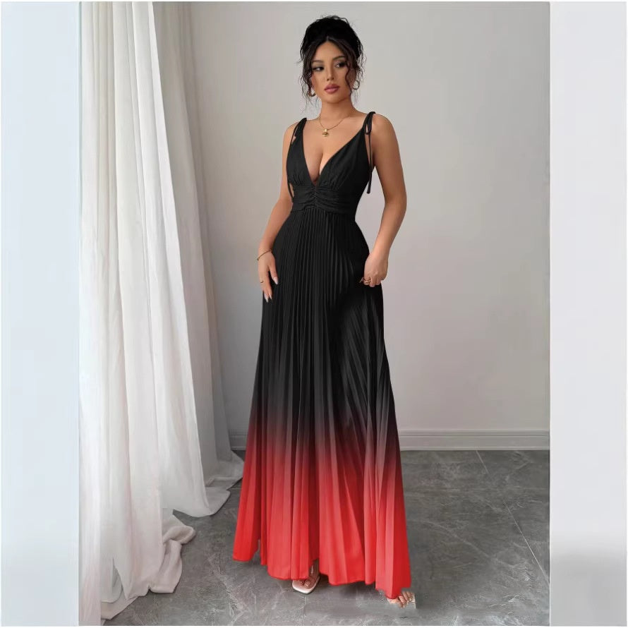 Ombre Allure — V-Neck Defined Waist Slip Dress