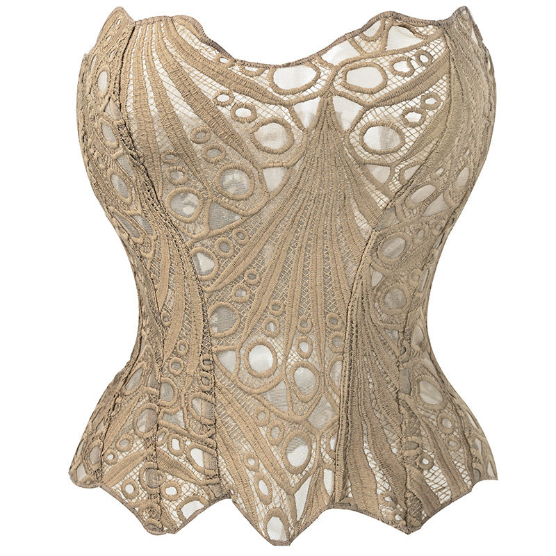 Corset-tial — Irregular Lace Fishbone Mesh Corset Top