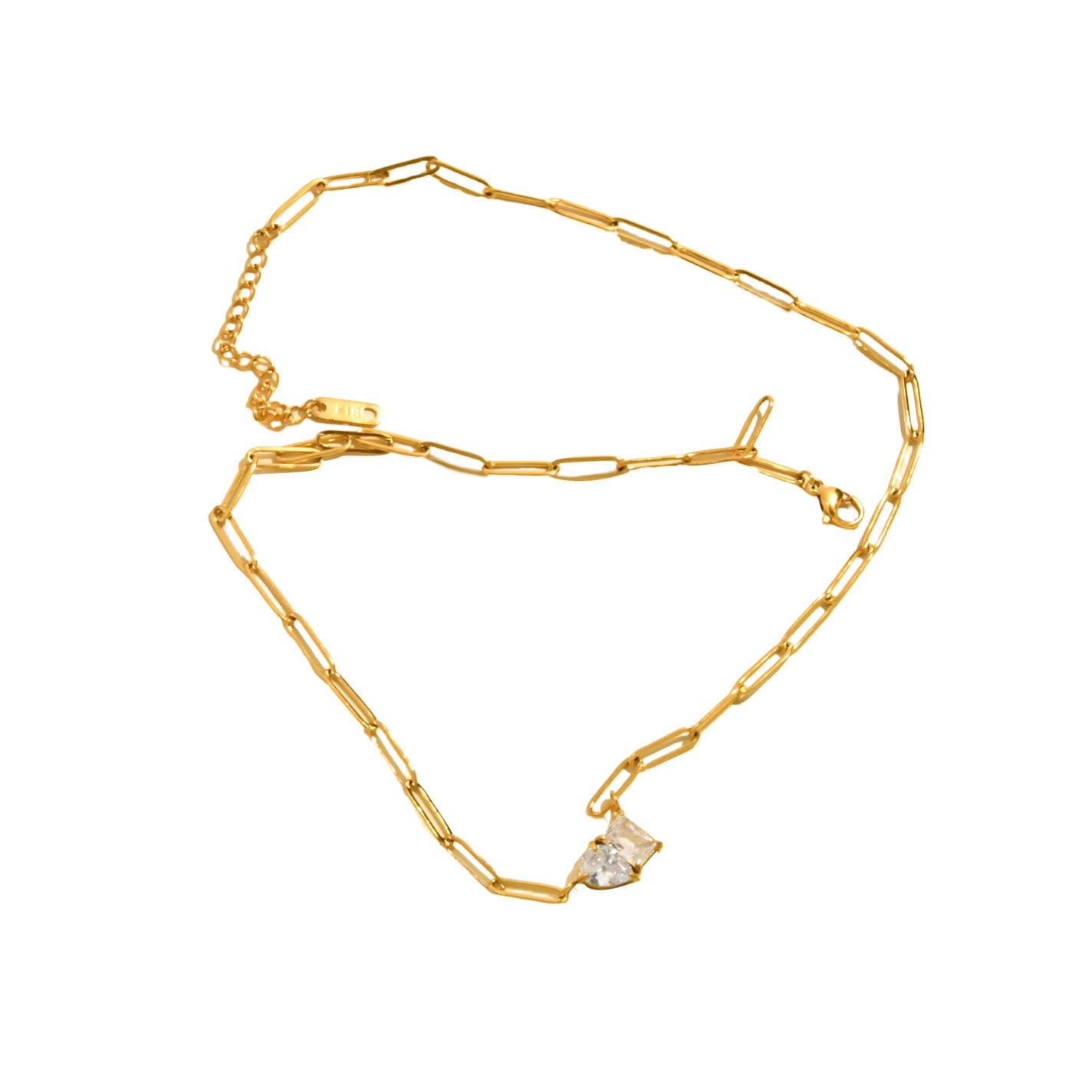 Waterdrop Wonders — Gold-Plated Square Zircon Stainless Steel Necklace