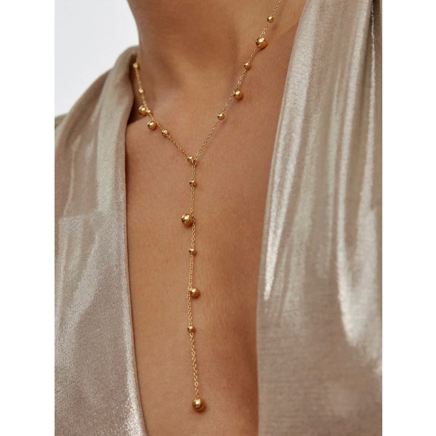 Tassel Twirl — Y-shaped Necklace with Tassel Pendant & Round Beads