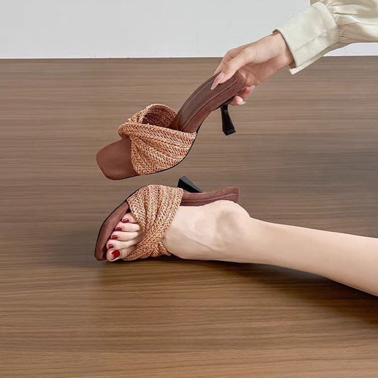 Crossover Chic — Woven Cross Strap Stiletto Mules