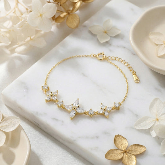 Marquise Magic — Silver Crystal Floral Charm Bracelet