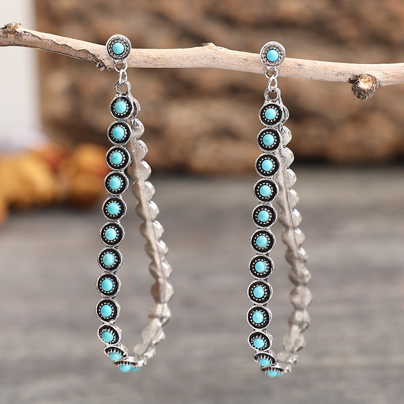 Teardrop Trend — Hollowed-Out Large Turquoise Drop Earrings