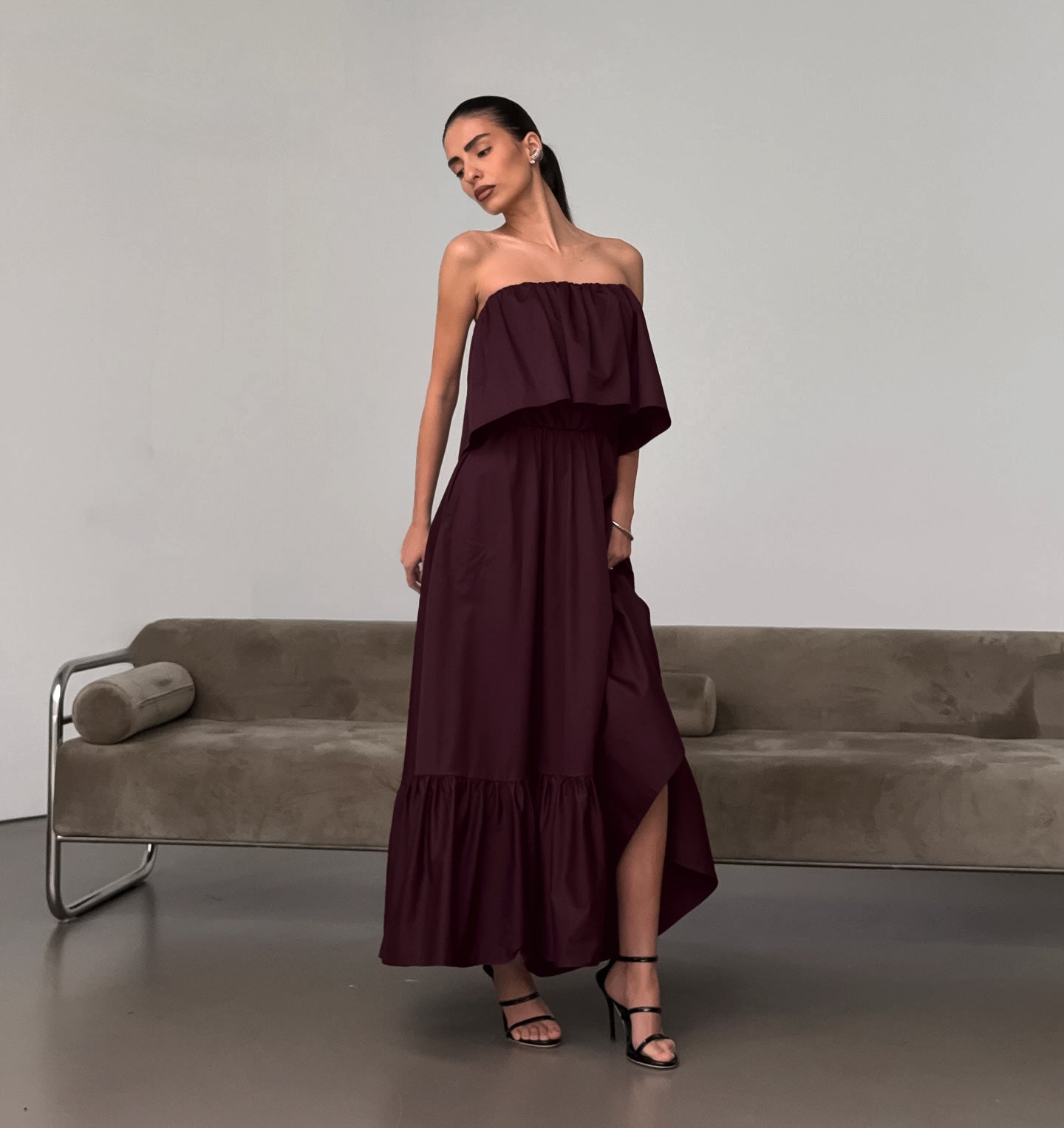 Bare-Shoulder Beauty — Ruffled Strapless Dress