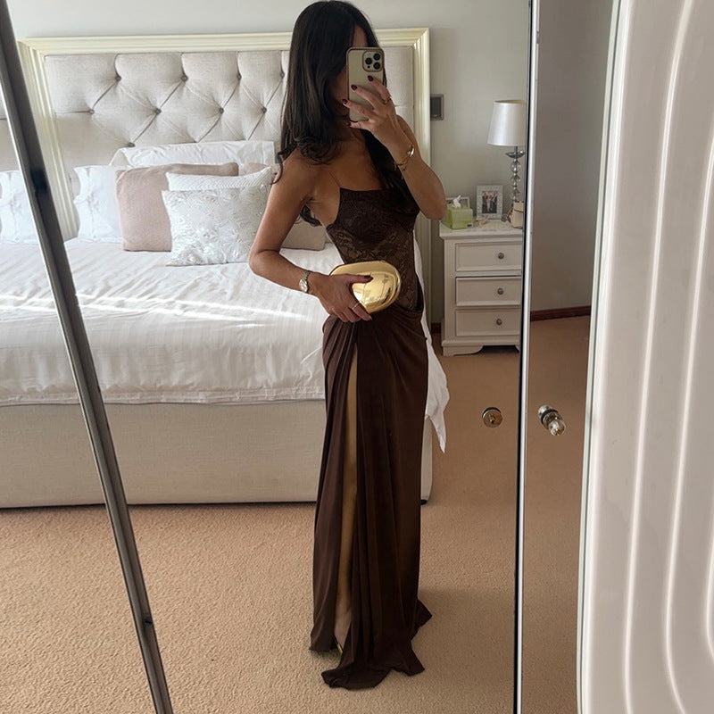 Sheer Elegance — Sleeveless Backless Lace Maxi for Chic Evenings