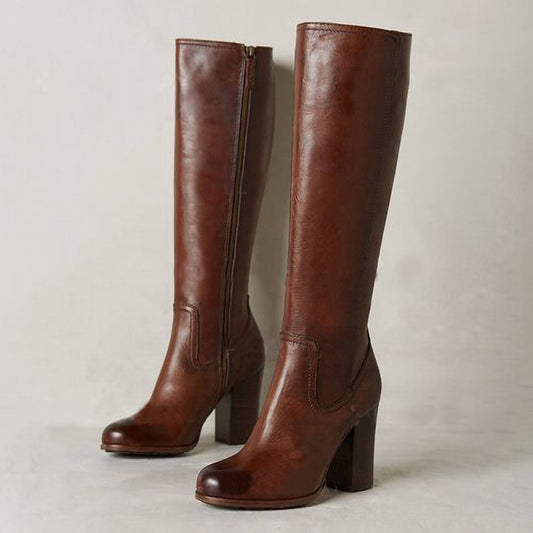 Chunky & Chic — Plus-Size High-Heel Side-Zipper Boots