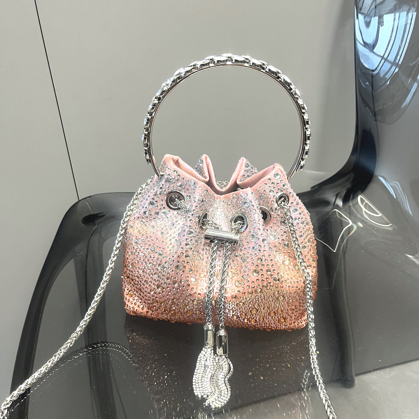 Shine On — Drawstring Rhinestone Crossbody Handbag