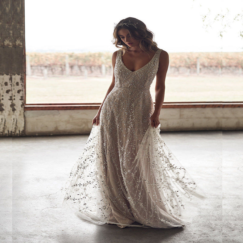 Gown with the Wind — New Bronzing V-neck Long Dress