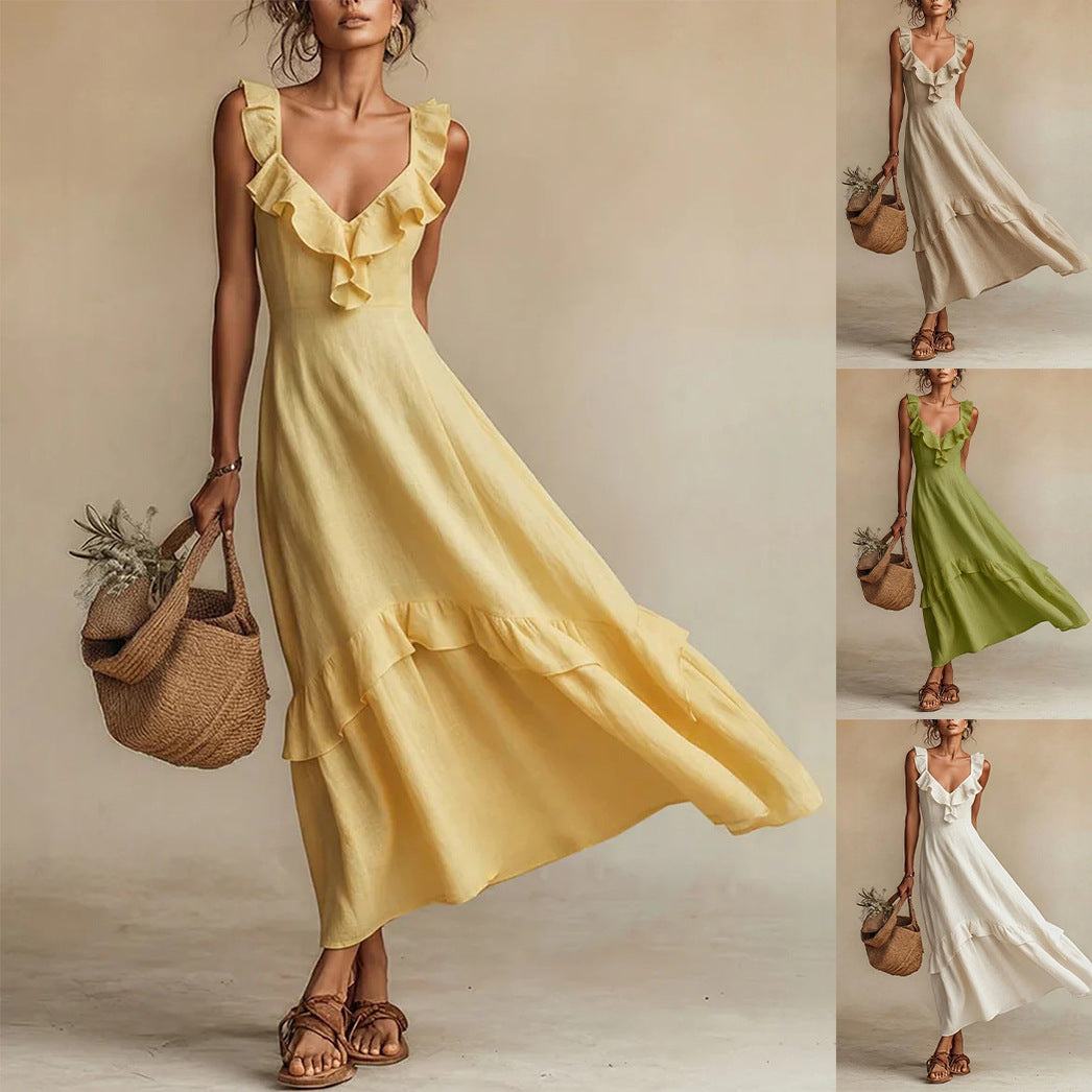 Flutter By — Ruffled Sleeve Cotton-Linen Dress
