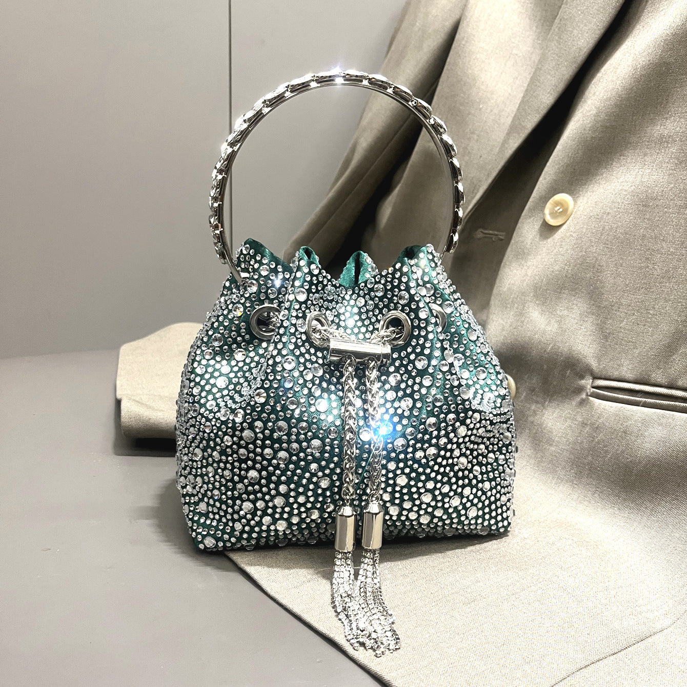 Shine On — Drawstring Rhinestone Crossbody Handbag