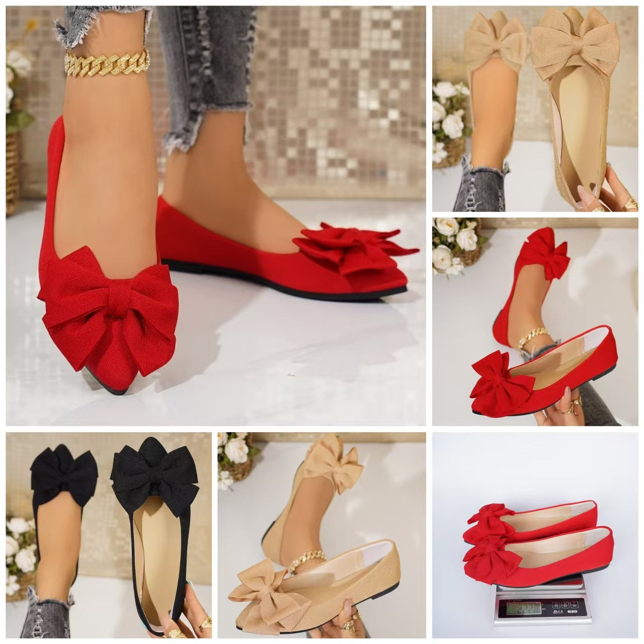 Bow Down — Plus-Size Bow-Tie Pointed-Toe Slip-On Shoes