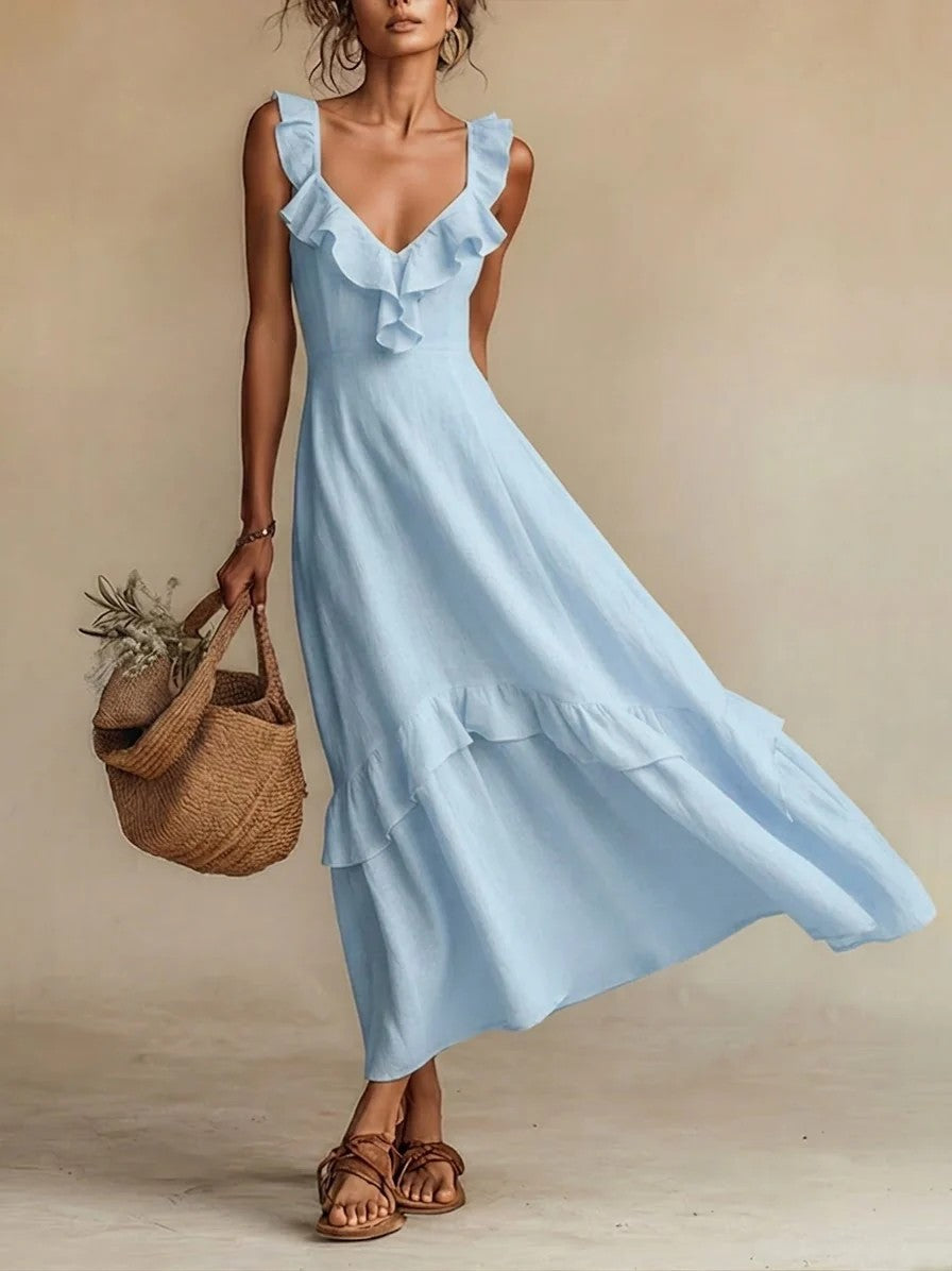 Flutter By — Ruffled Sleeve Cotton-Linen Dress