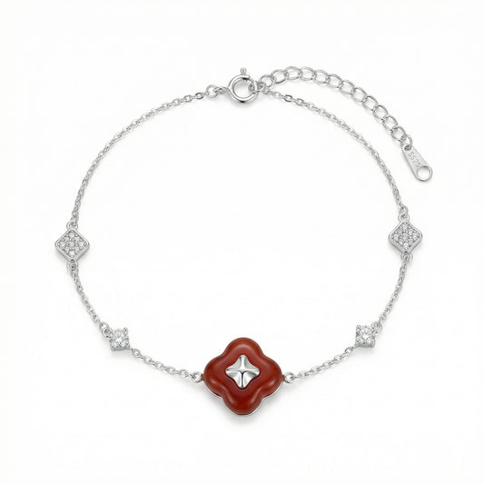 Agate Awe — S925 Red Agate Clover Bracelet