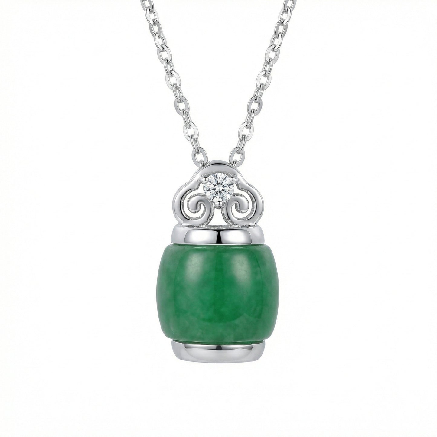 Barrel Bling — .925 Silver Green Jade Barrel Necklace