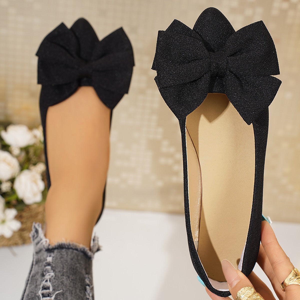 Bow Down — Plus-Size Bow-Tie Pointed-Toe Slip-On Shoes