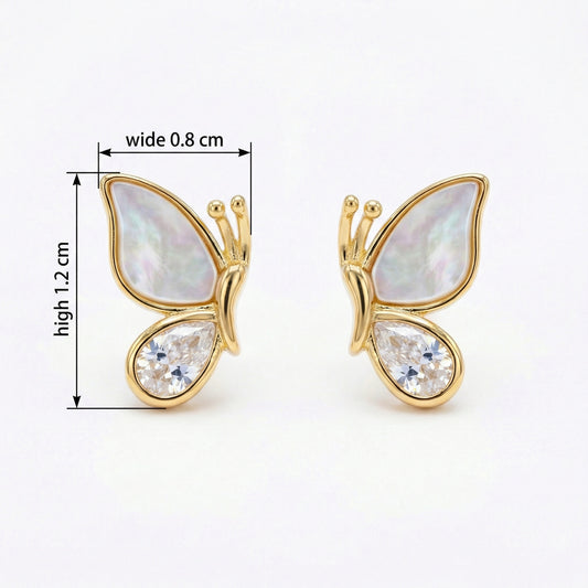 Butterfly Kisses — Silver Mother-of-Pearl & Crystal Studs