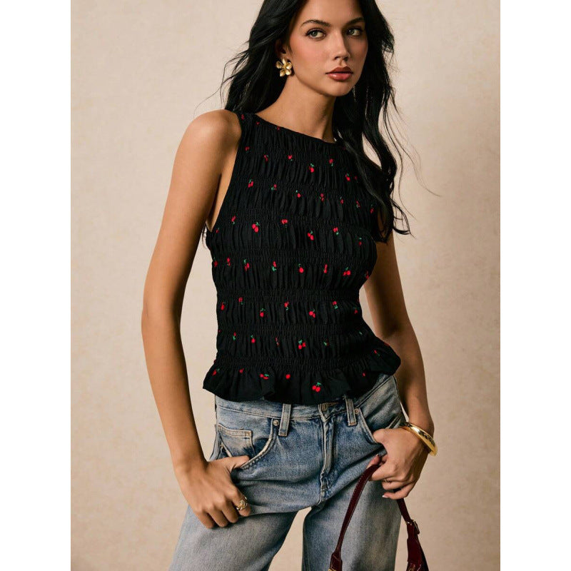 Pleats & Thank You — Solid Crew-Neck Pleated Tank Top