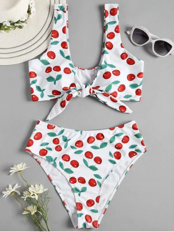 Cherry Bomb — Split Bikini with Sweet Lace & Fruit Print