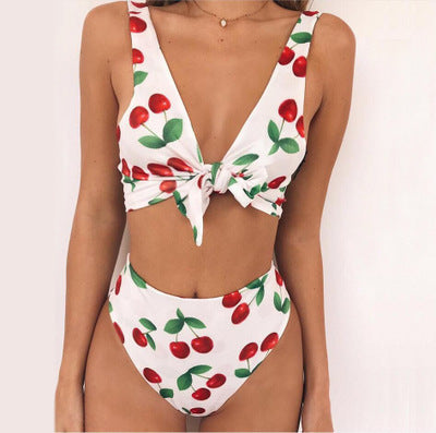 Cherry Bomb — Split Bikini with Sweet Lace & Fruit Print
