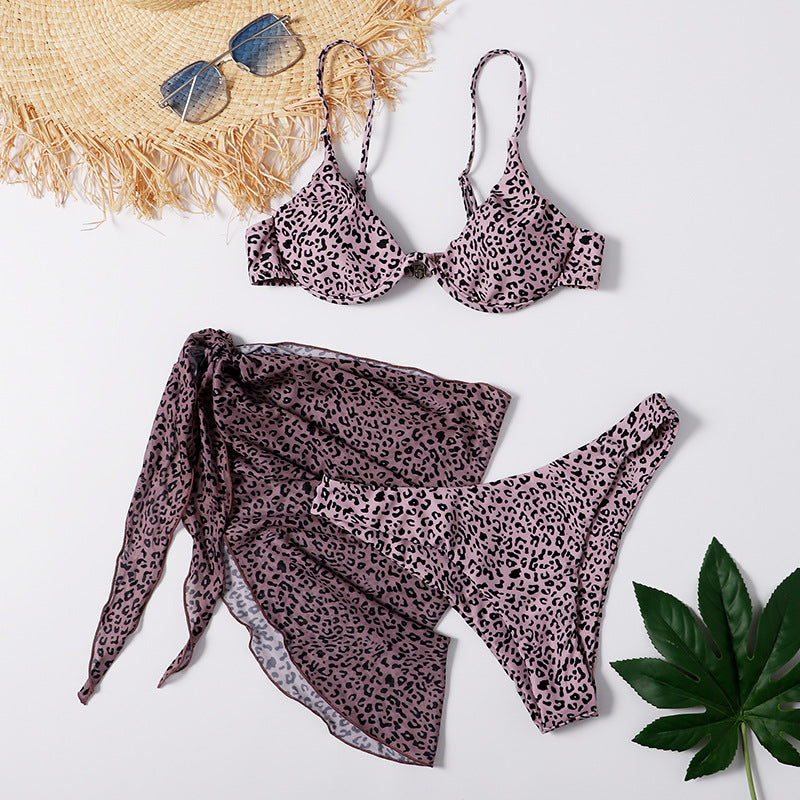 Spots On Point — 3-Piece Leopard Print Split Swimsuit