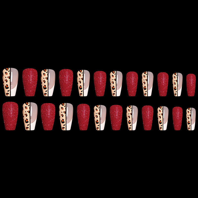 Leopard Luxe — 24pc Red Leopard Print Ballet False Nails