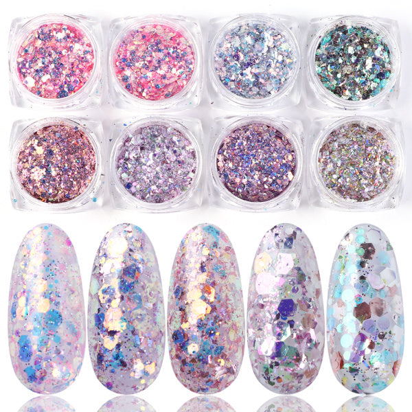 Glitter Galore — 8 Box Mix Nail Art Powder Flakes Set
