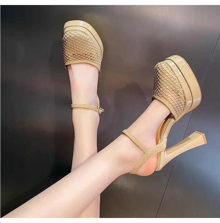 Mesh Magic — Block Heel Platform Mesh Sandals