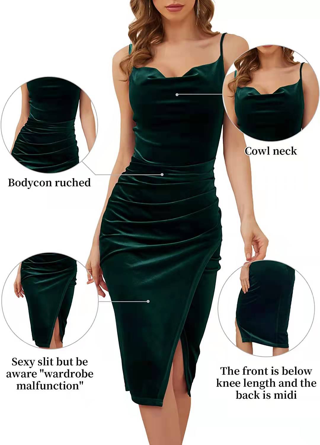Velvet Crush — Pleated Slit Velvet Sling Dress