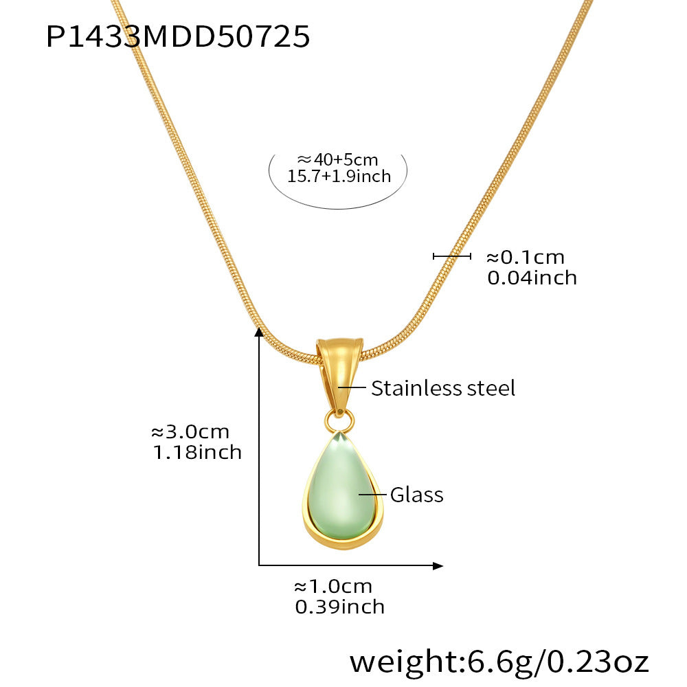 Glass Act — Sheer Green-Blue Teardrop Pendant Necklace