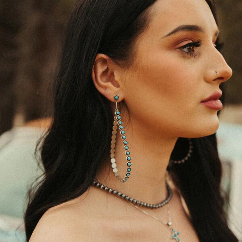 Teardrop Trend — Hollowed-Out Large Turquoise Drop Earrings
