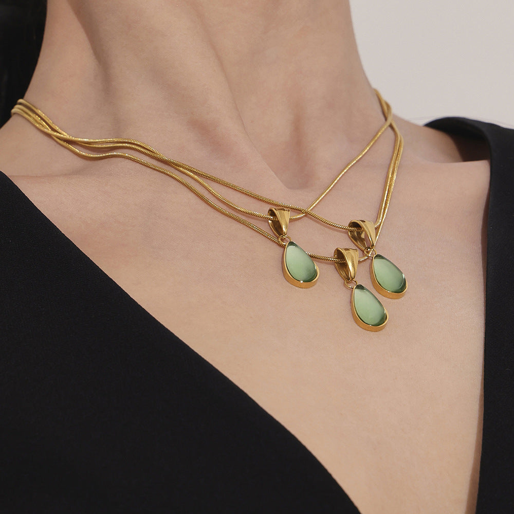 Glass Act — Sheer Green-Blue Teardrop Pendant Necklace
