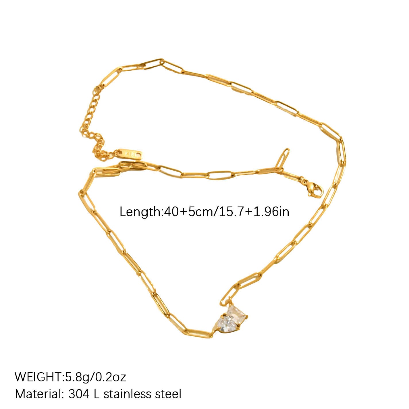 Waterdrop Wonders — Gold-Plated Square Zircon Stainless Steel Necklace