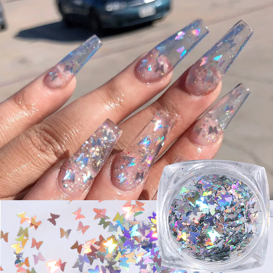 Butterfly Baubles — Iridescent Sequin Nail Decorations