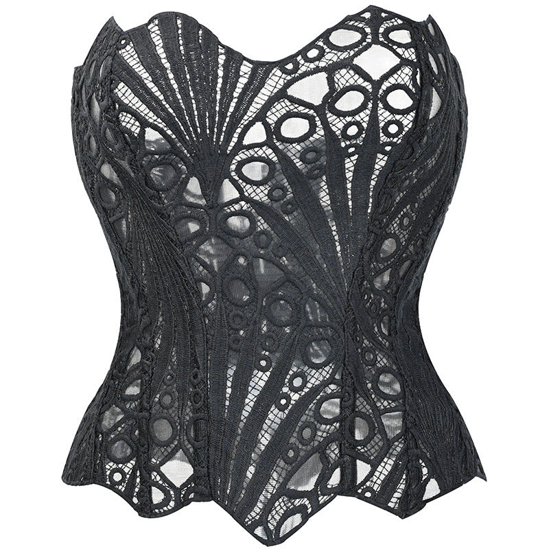 Corset-tial — Irregular Lace Fishbone Mesh Corset Top