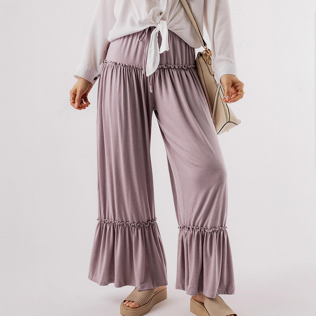 Drawstring Dream — High-Waisted Drawstring Wide-Leg Pants