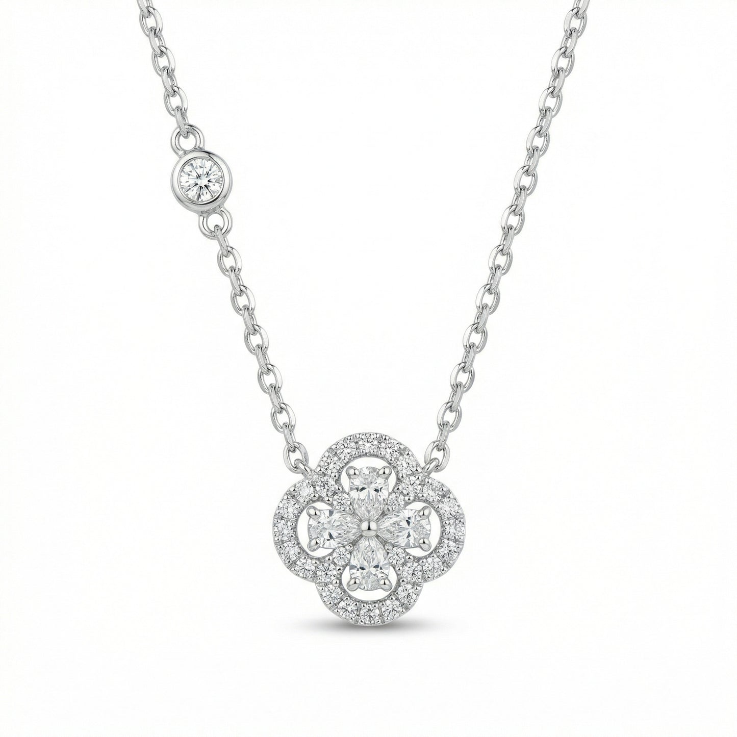 Clover Charm — Diamond Clover w/ Bezel-Set Accent, 925 SS