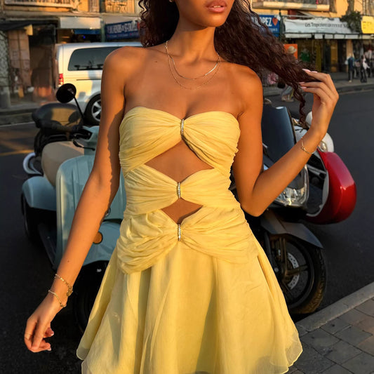 Spring Fling — Designer Hollow-Out Mini Dress