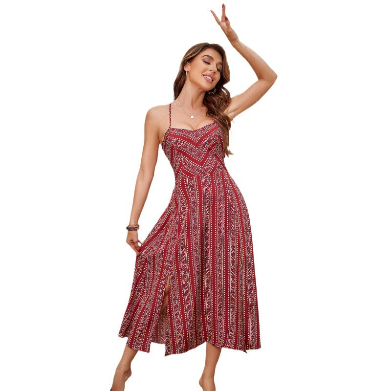 Backless & Beautiful — Printed Split-Back Strap Dress