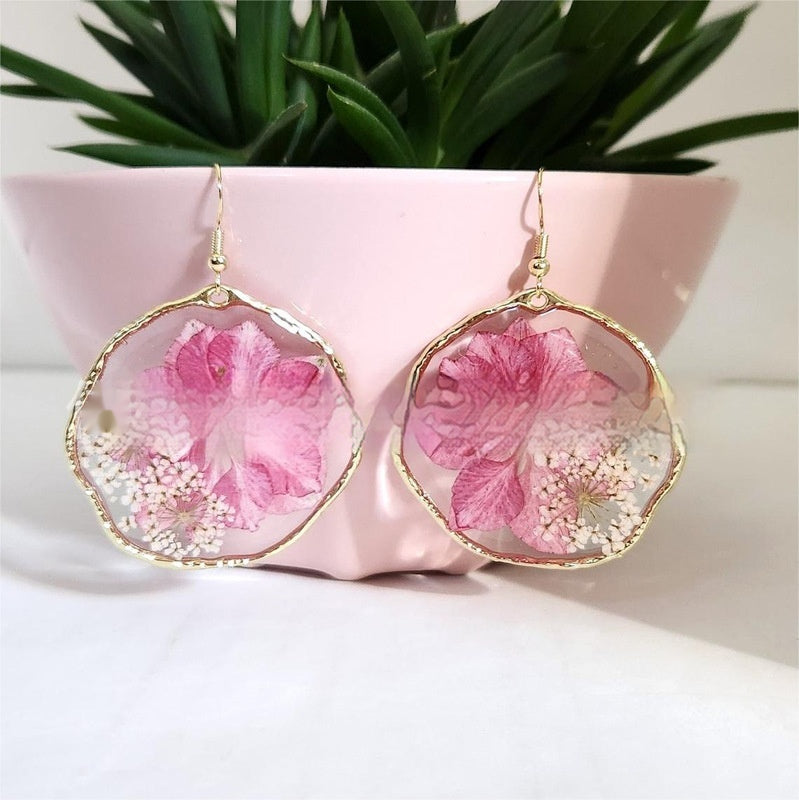 Petal Perfect — Resin Real Flower Drop Earrings
