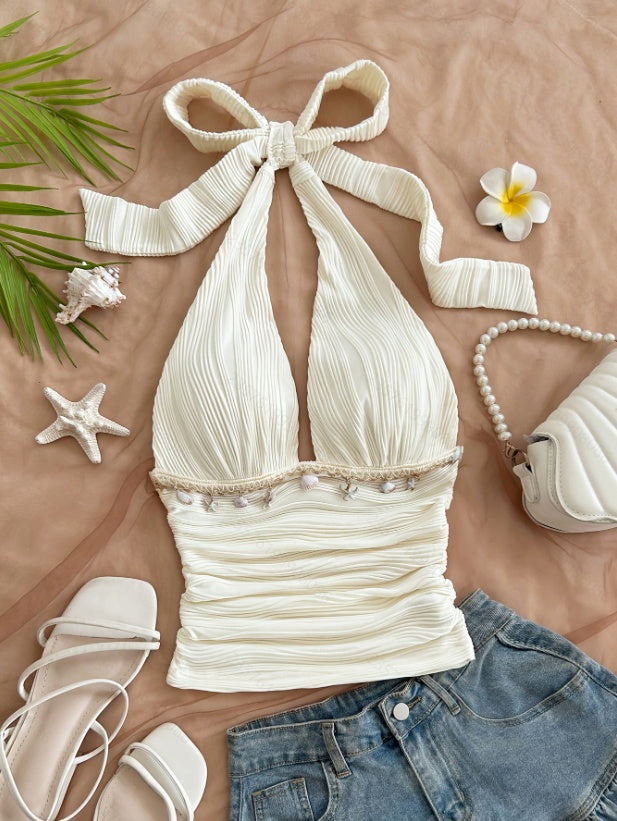 Ocean's Allure — Starfish Shell Knit Halter Top