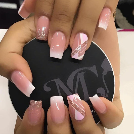 Gradient Glam — Mid-Length Ombre Press-On Nails, Reusable French