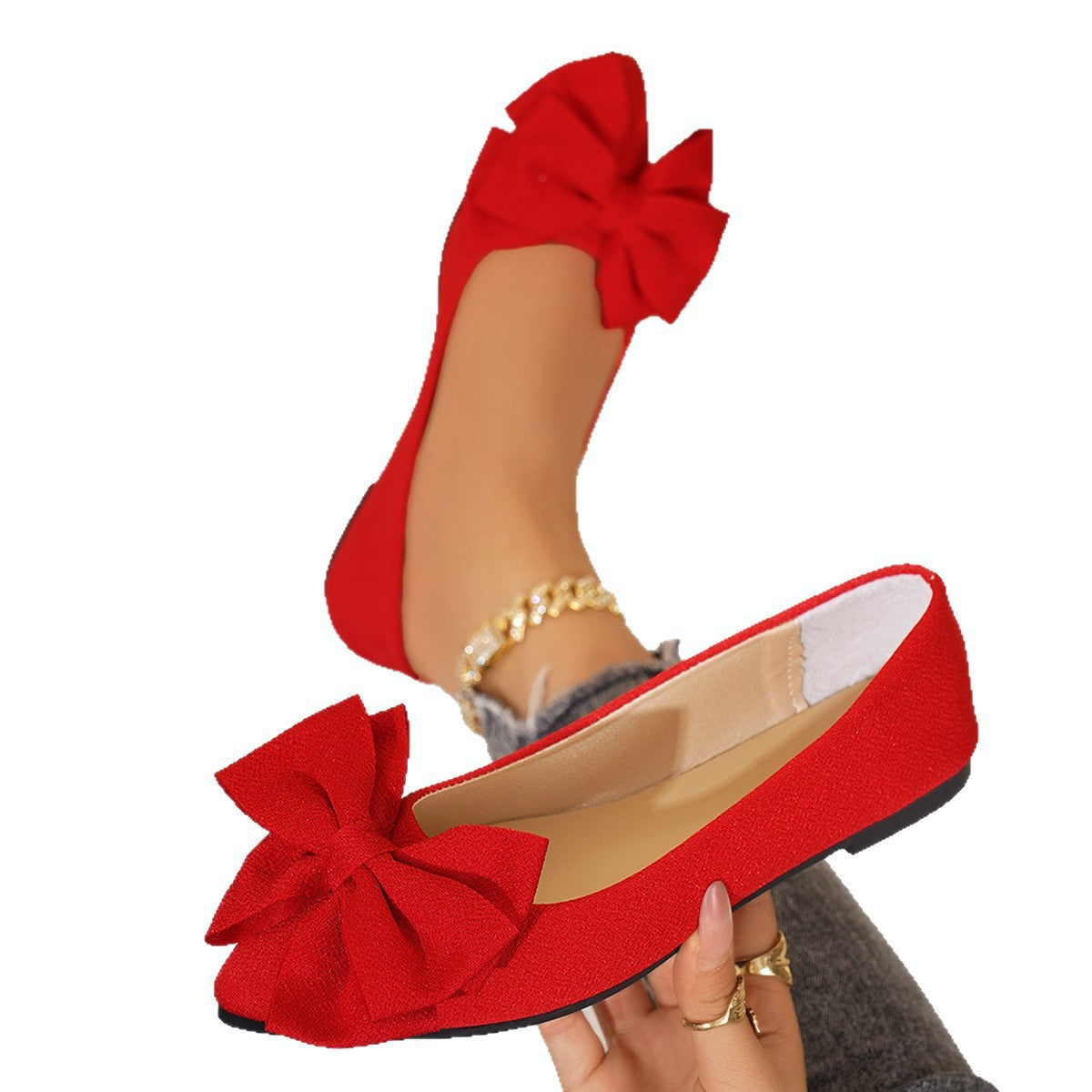 Bow Down — Plus-Size Bow-Tie Pointed-Toe Slip-On Shoes