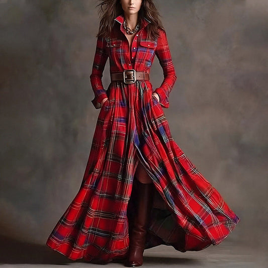 Printセス — Elegant Printed Lapel Slim-Fit Dress