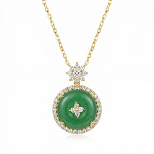 Jade Garden — Silver Round Green Jade & Diamond Necklace