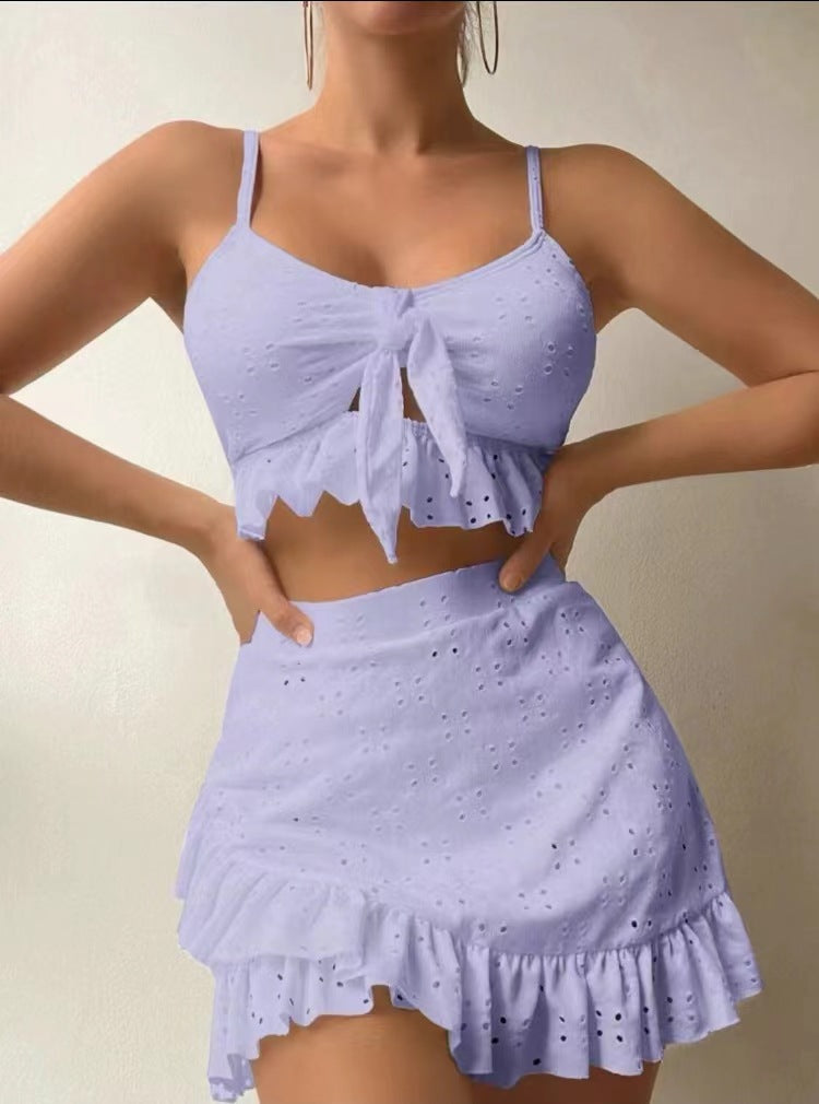 Ruffle & Roll — 3-Piece Bikini Set w/ Hip-Hug Skirt